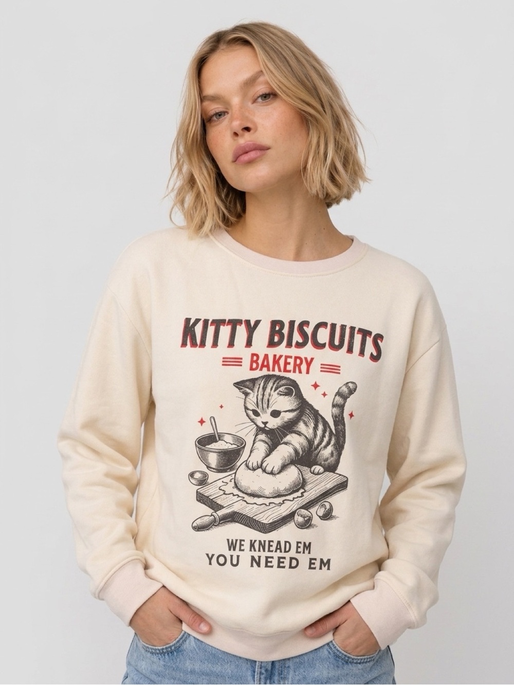 Comfort Colors Kitty Biscuits Bakery Cat Graphic Sweatshirt - Cream